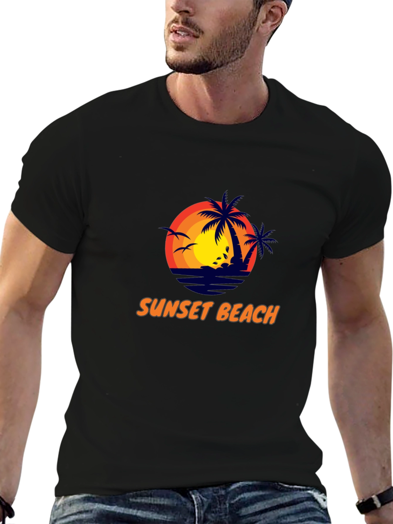 Sunset Beach Graphic Tee - Stylish Black T-Shirt