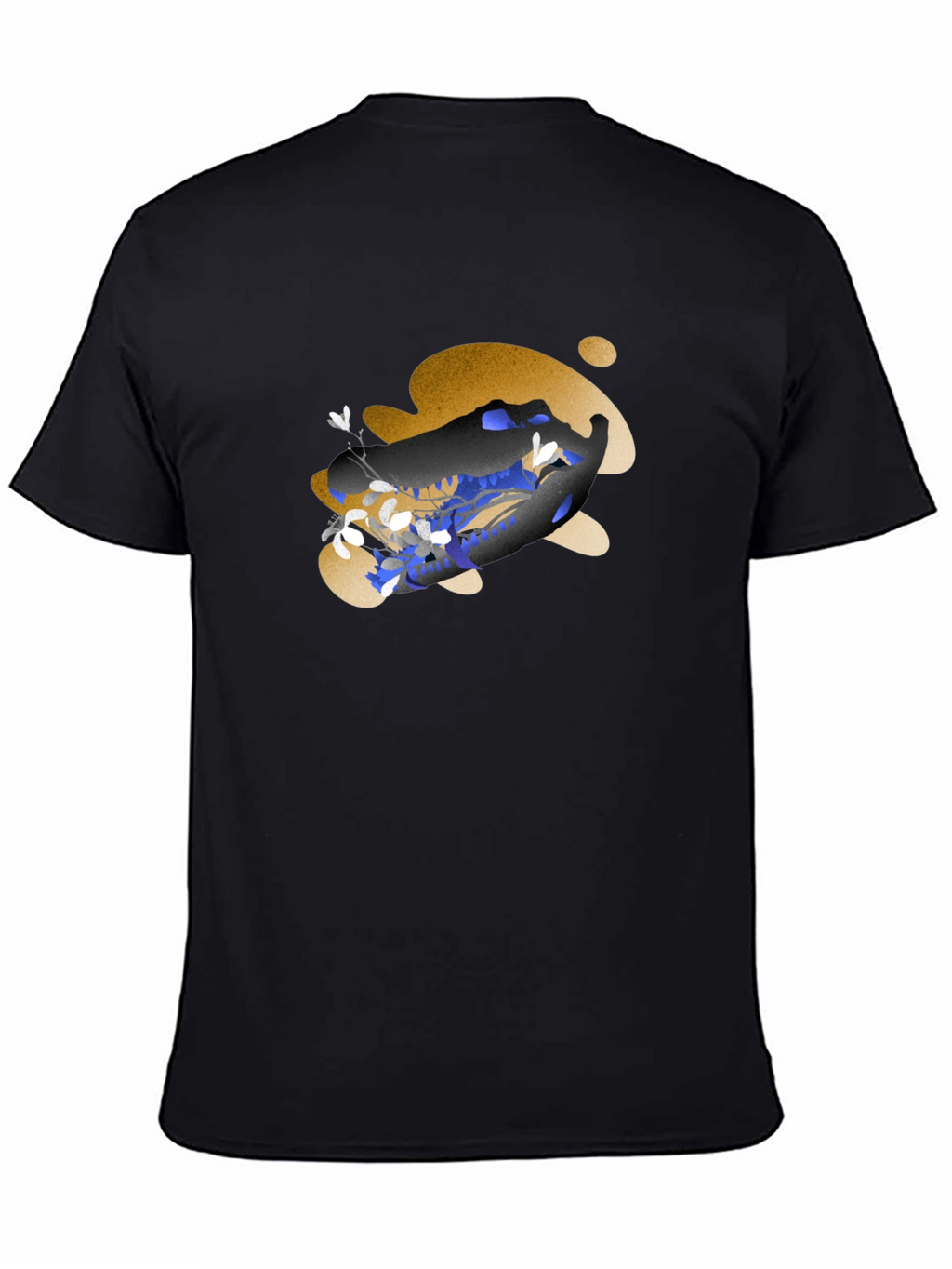 Artistic Floral Skull Graphic Tee - Black