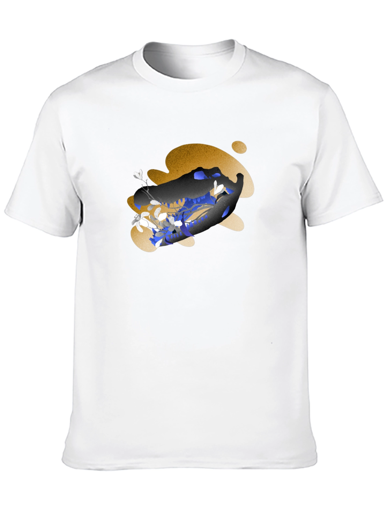 Artistic Floral Skull Graphic Tee - Black