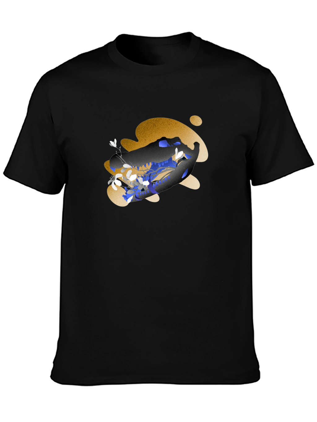 Artistic Floral Skull Graphic Tee - Black