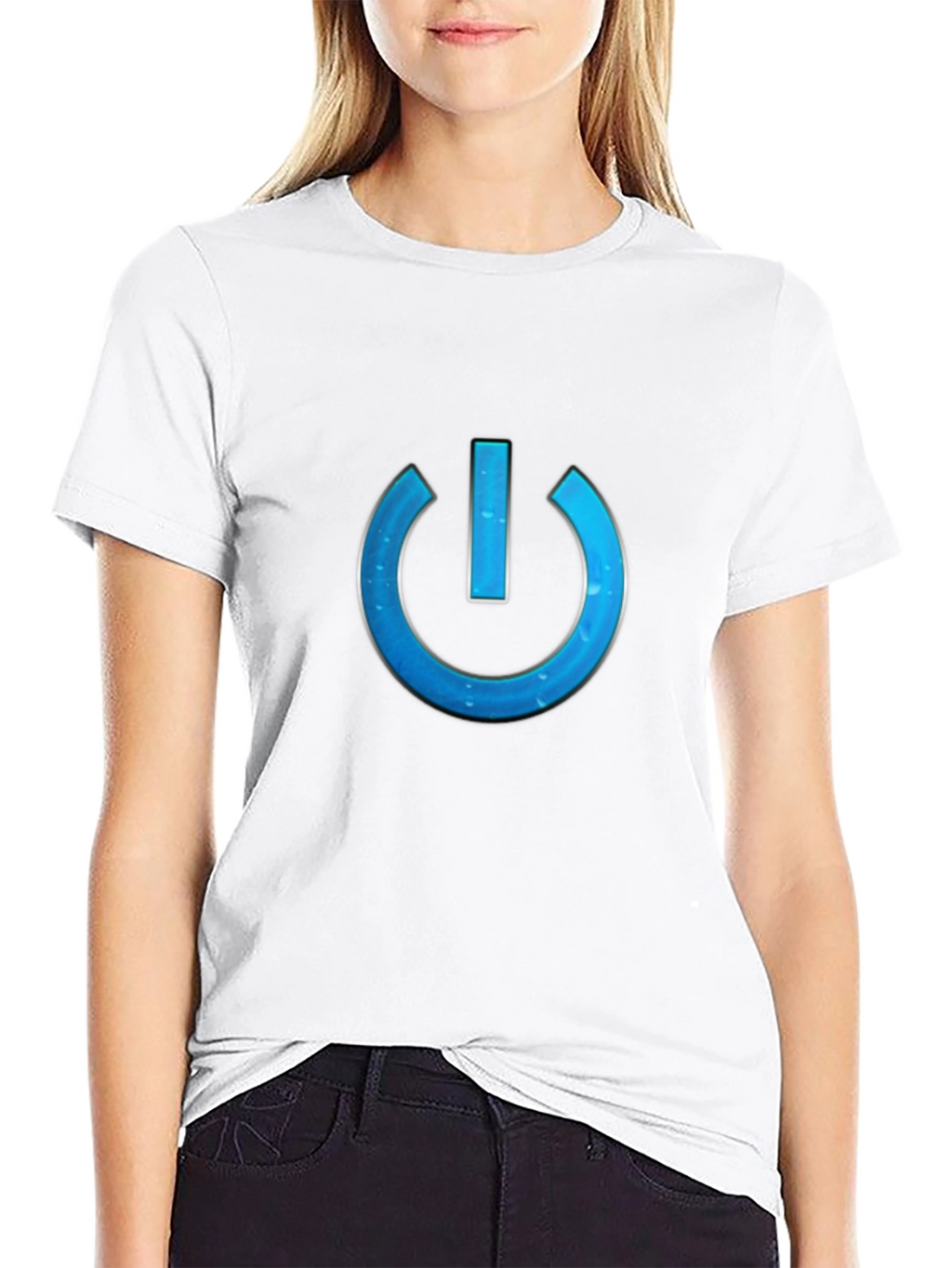 Tech-Style Power Button Graphic Tee - Black
