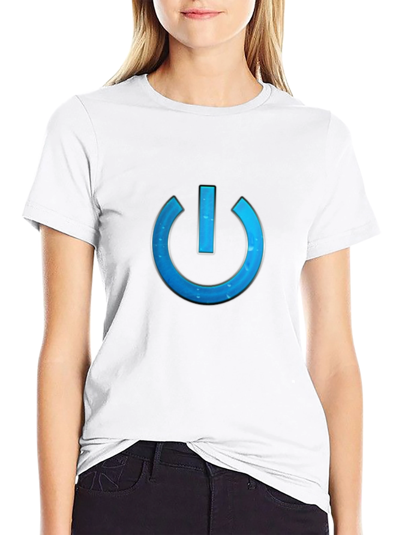 Tech-Style Power Button Graphic Tee - Black