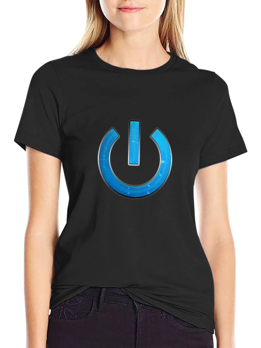 Tech-Style Power Button Graphic Tee - Black
