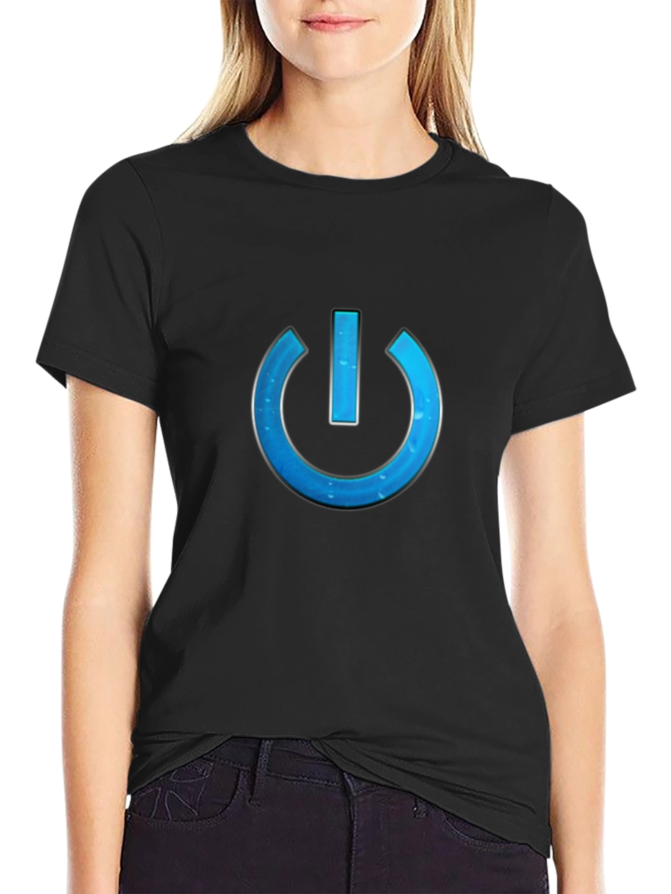 Tech-Style Power Button Graphic Tee - Black