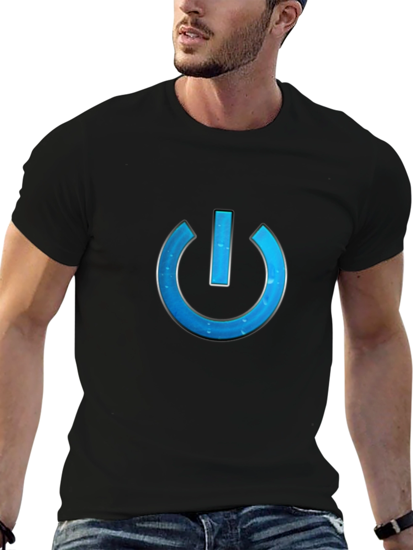 Tech-Style Power Button Graphic Tee - Black