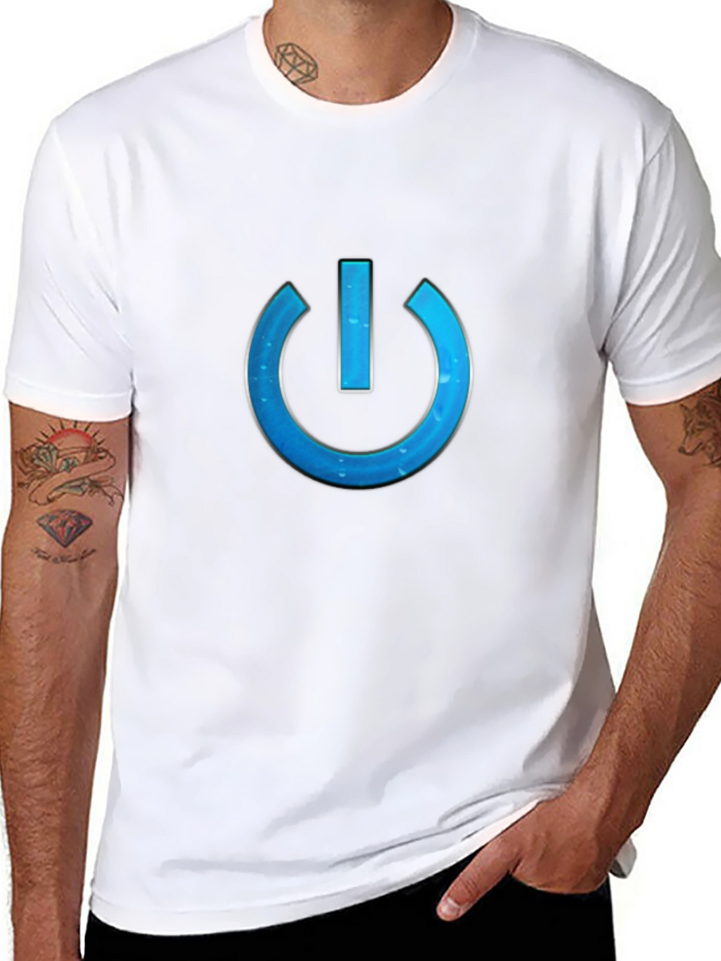 Tech-Style Power Button Graphic Tee - Black