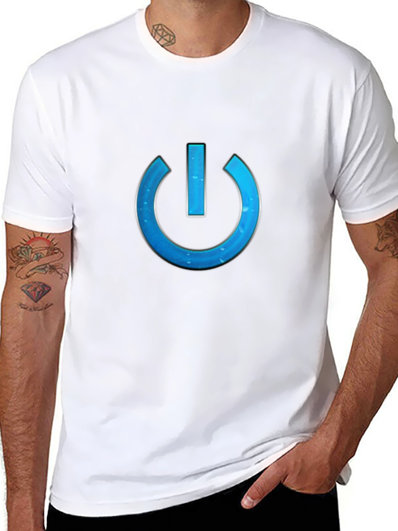 Tech-Style Power Button Graphic Tee - Black
