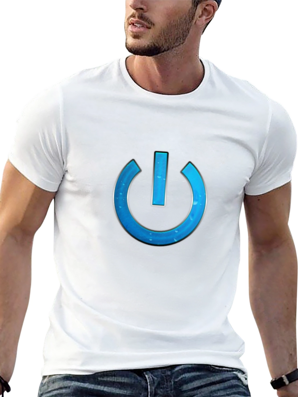 Tech-Style Power Button Graphic Tee - Black