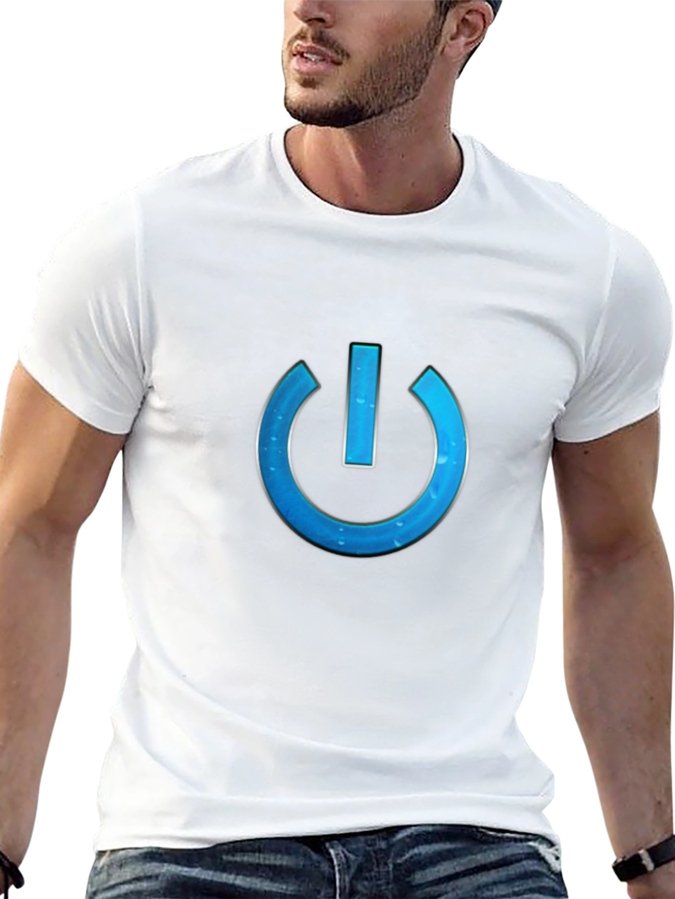 Tech-Style Power Button Graphic Tee - Black