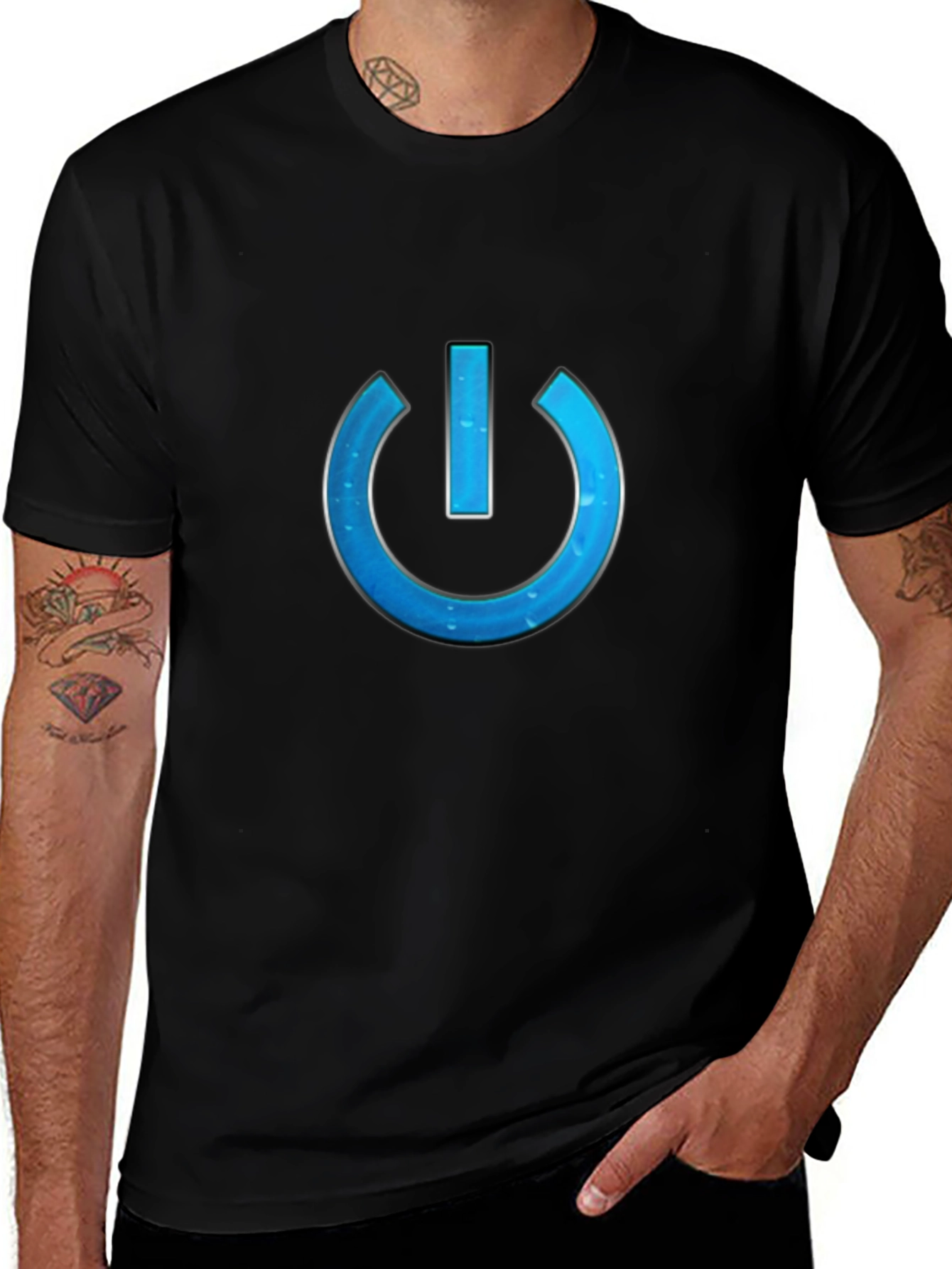 Tech-Style Power Button Graphic Tee - Black