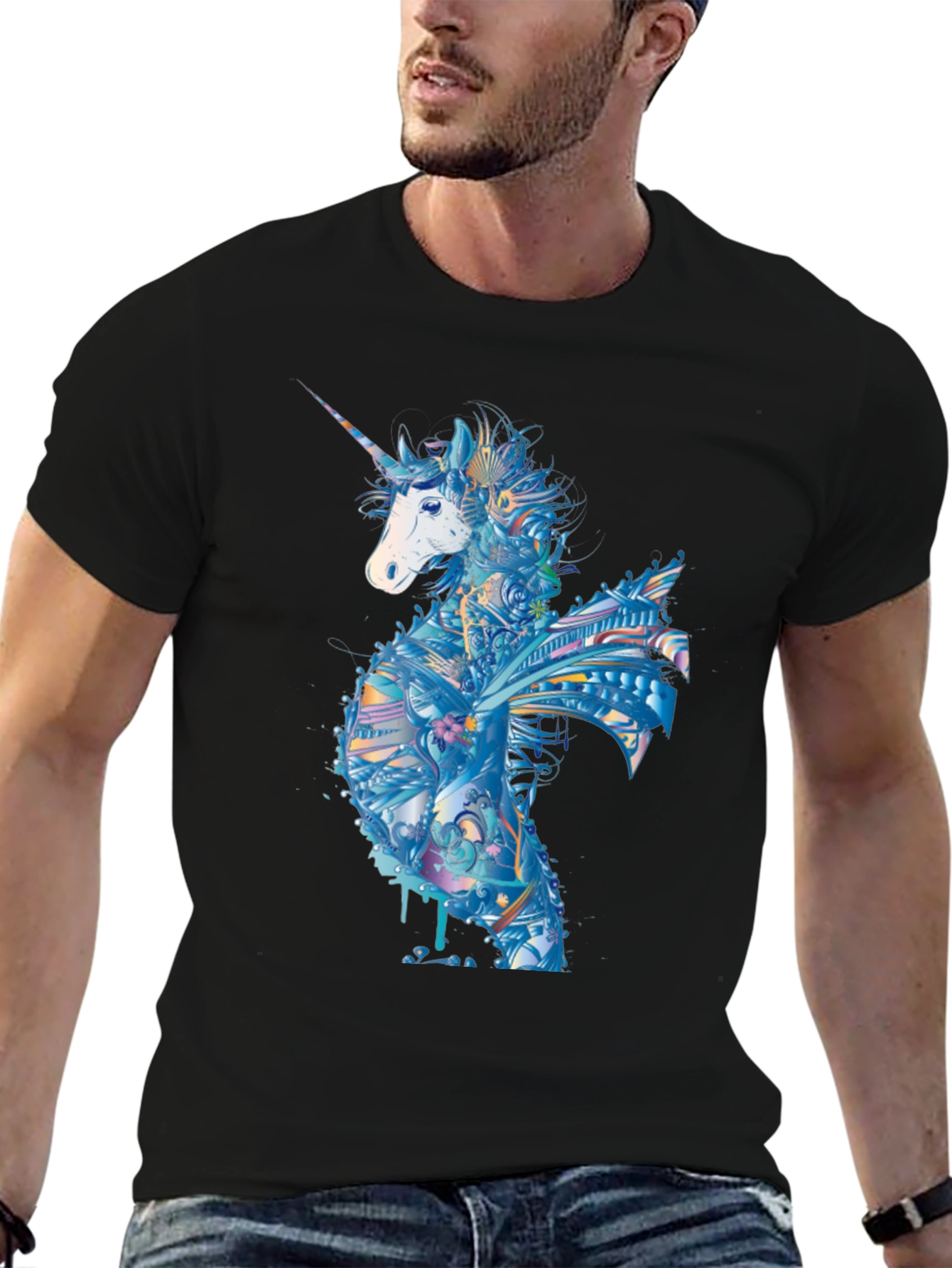 Unicorn Graphic Tee - Mens Black T-Shirt