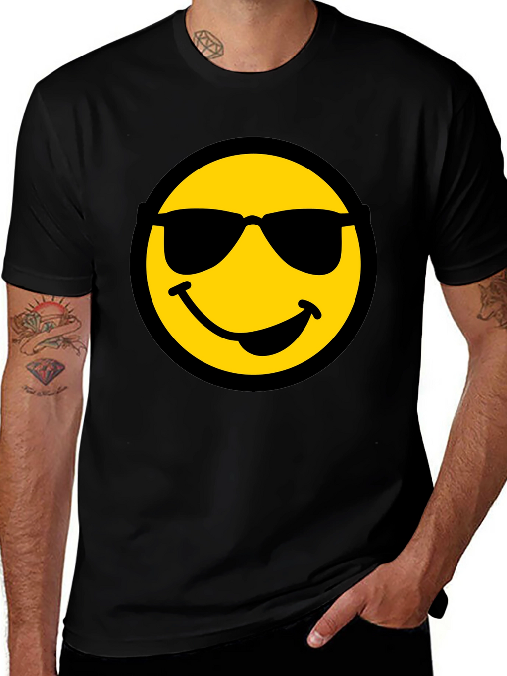 Cool Smiley Face Graphic Black T-Shirt