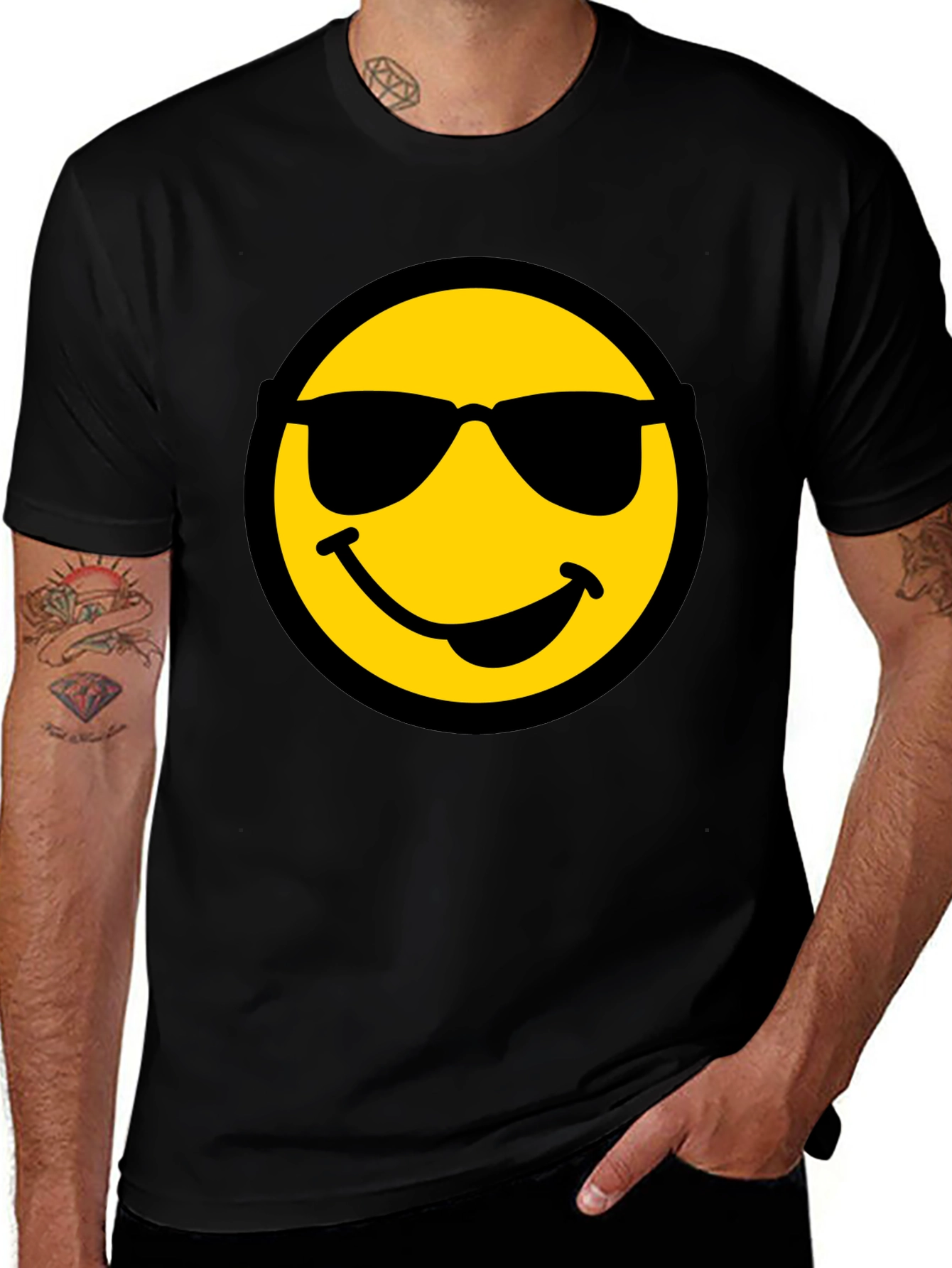 Cool Smiley Face Graphic Black T-Shirt