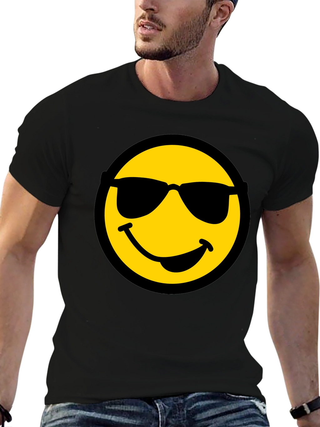 Cool Smiley Face Graphic Black T-Shirt
