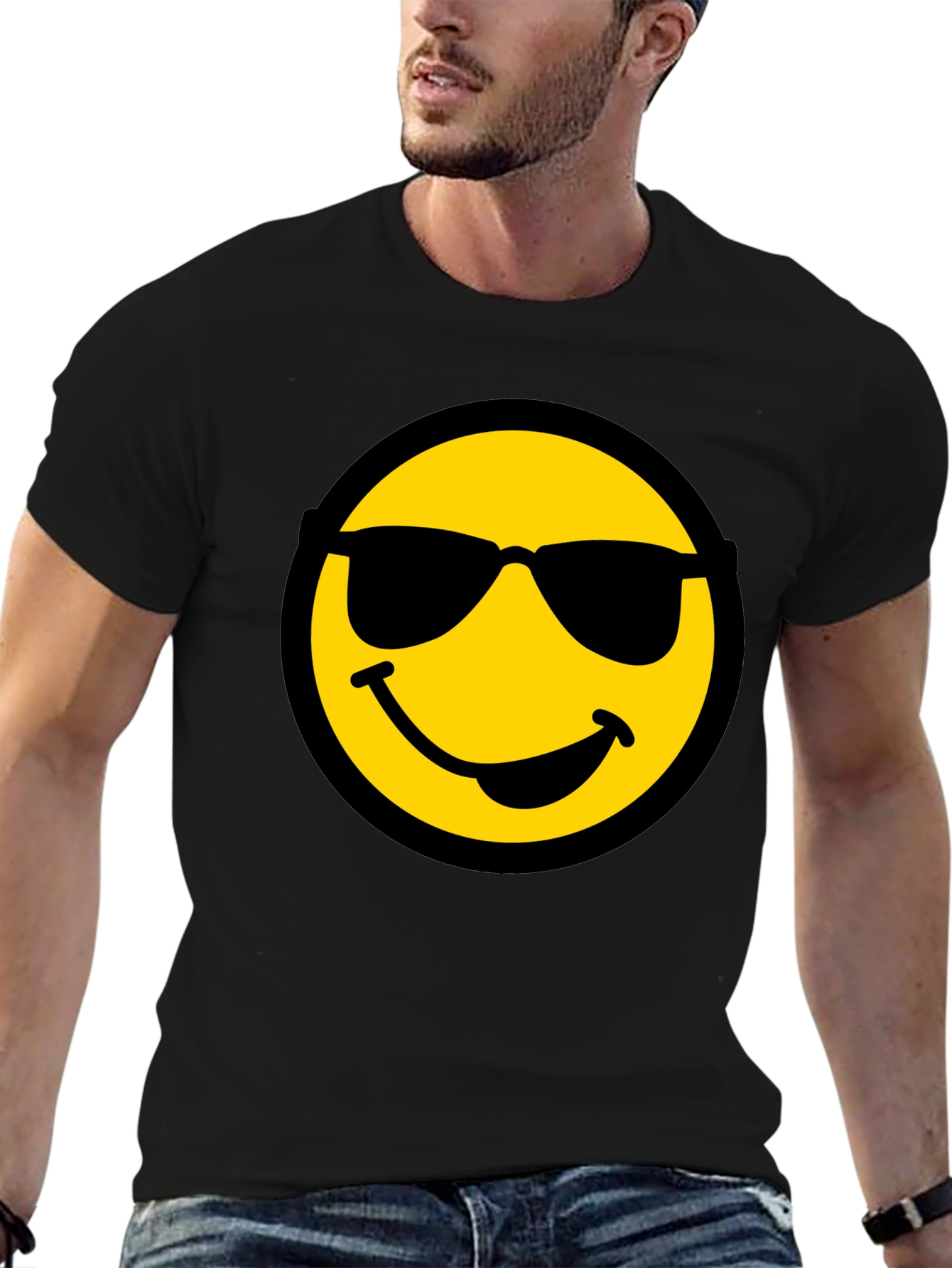 Cool Smiley Face Graphic Black T-Shirt