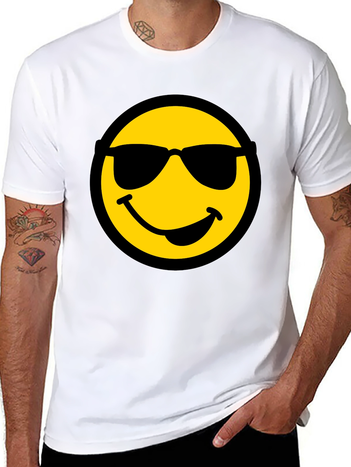 Cool Smiley Face Graphic Black T-Shirt