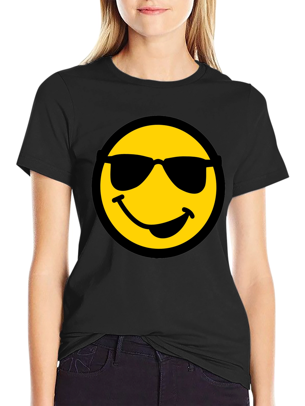 Cool Smiley Face Graphic Black T-Shirt