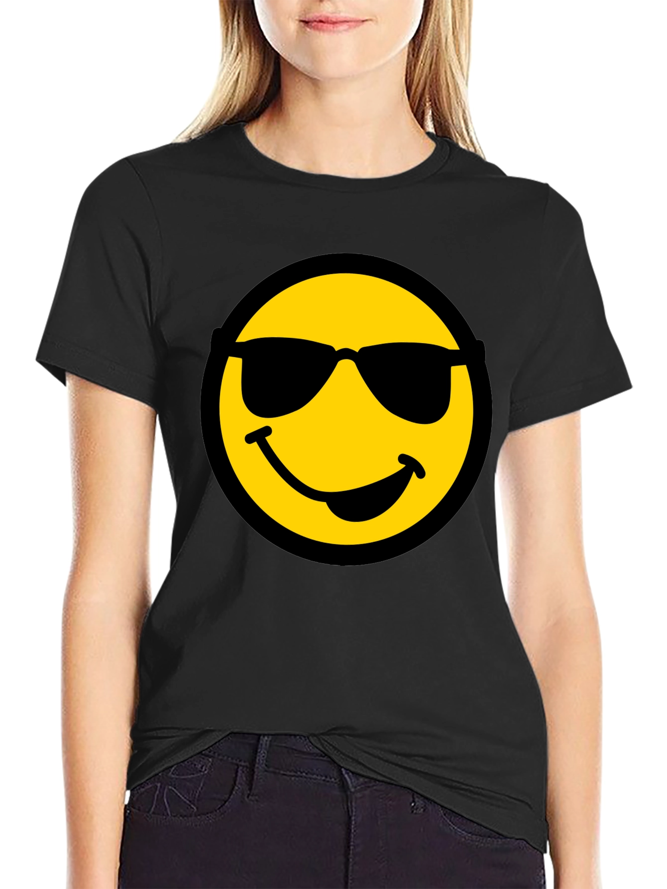 Cool Smiley Face Graphic Black T-Shirt