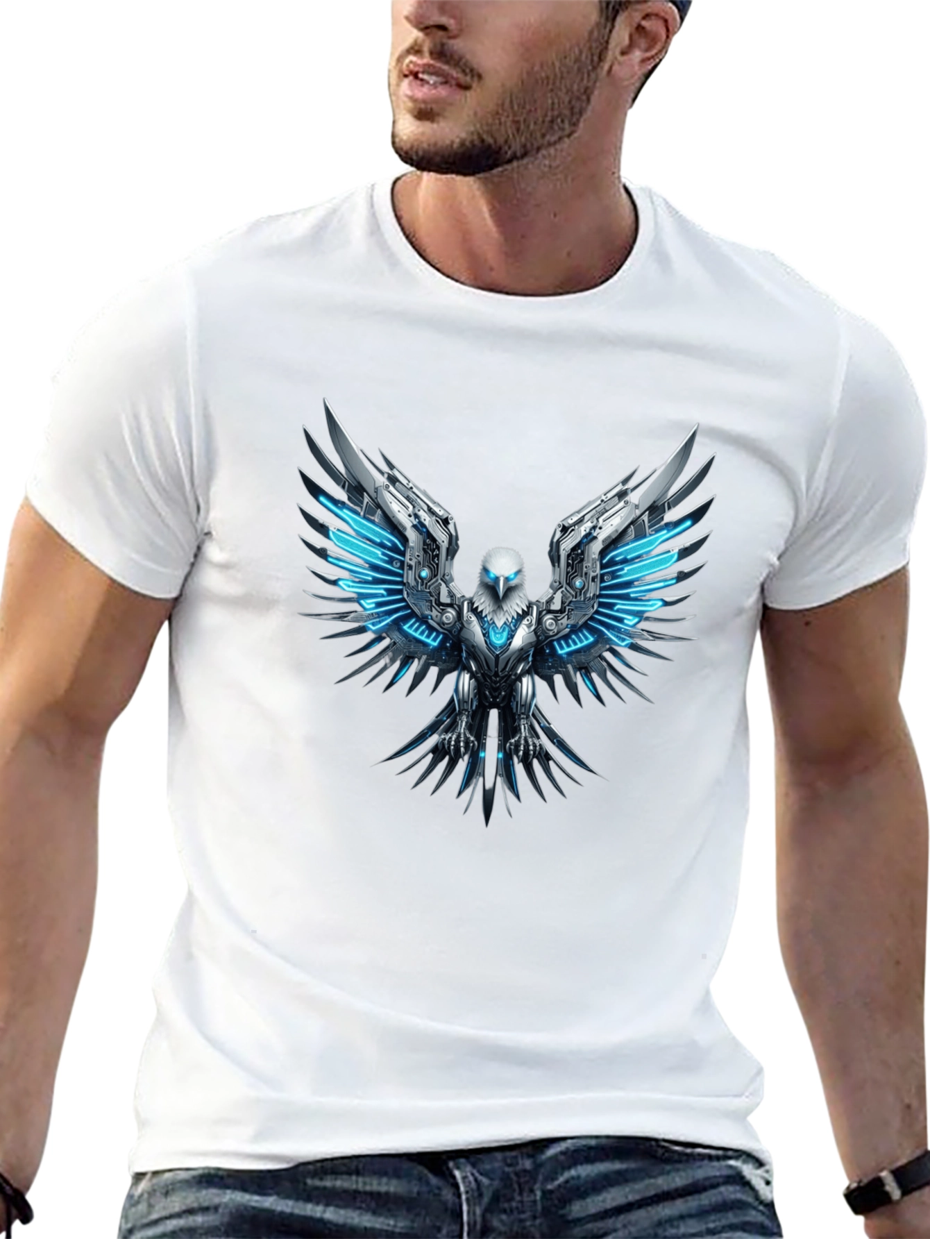 Cyber Eagle T-Shirt - Futuristic Bird of Prey Design