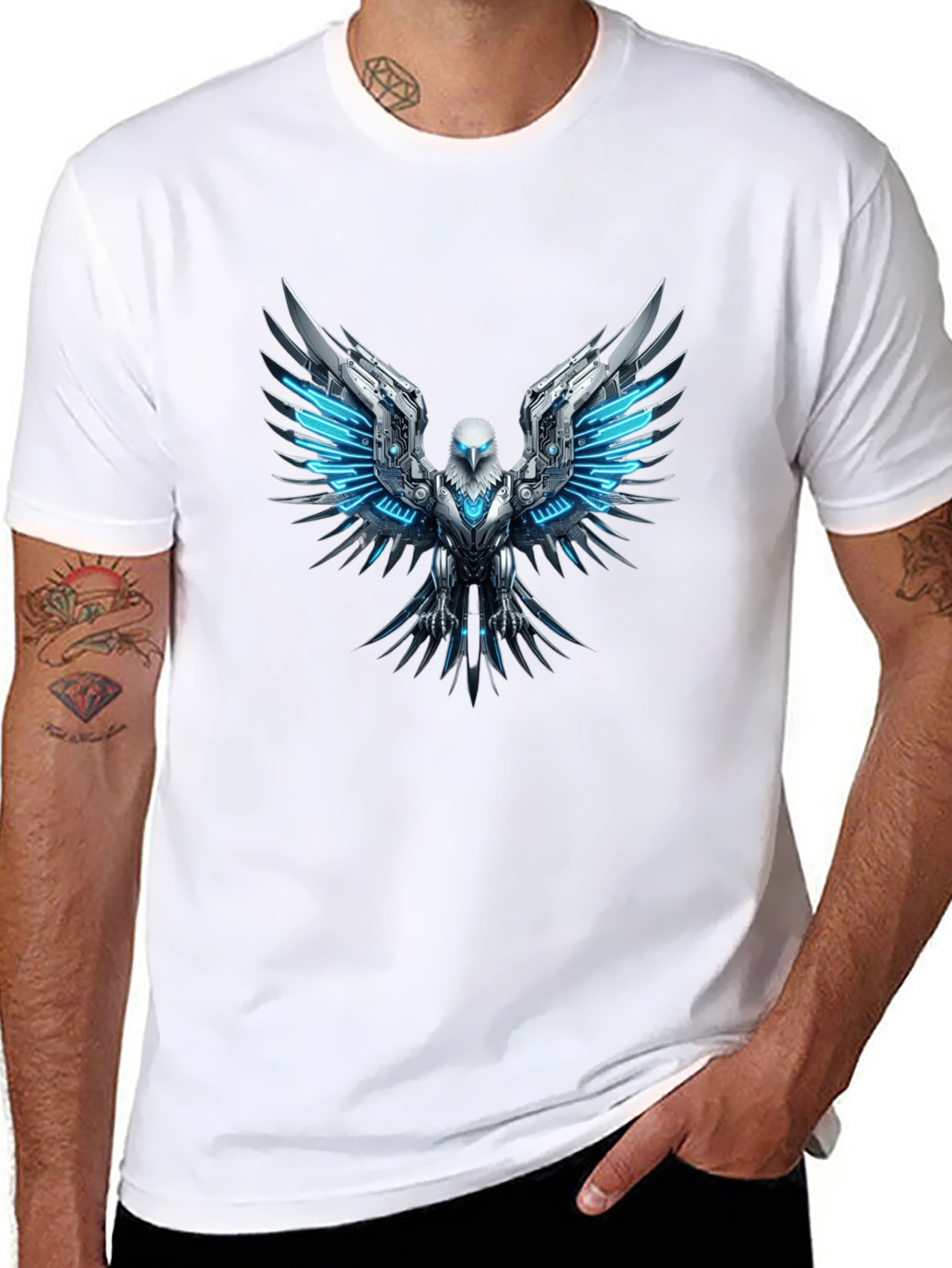 Cyber Eagle T-Shirt - Futuristic Bird of Prey Design