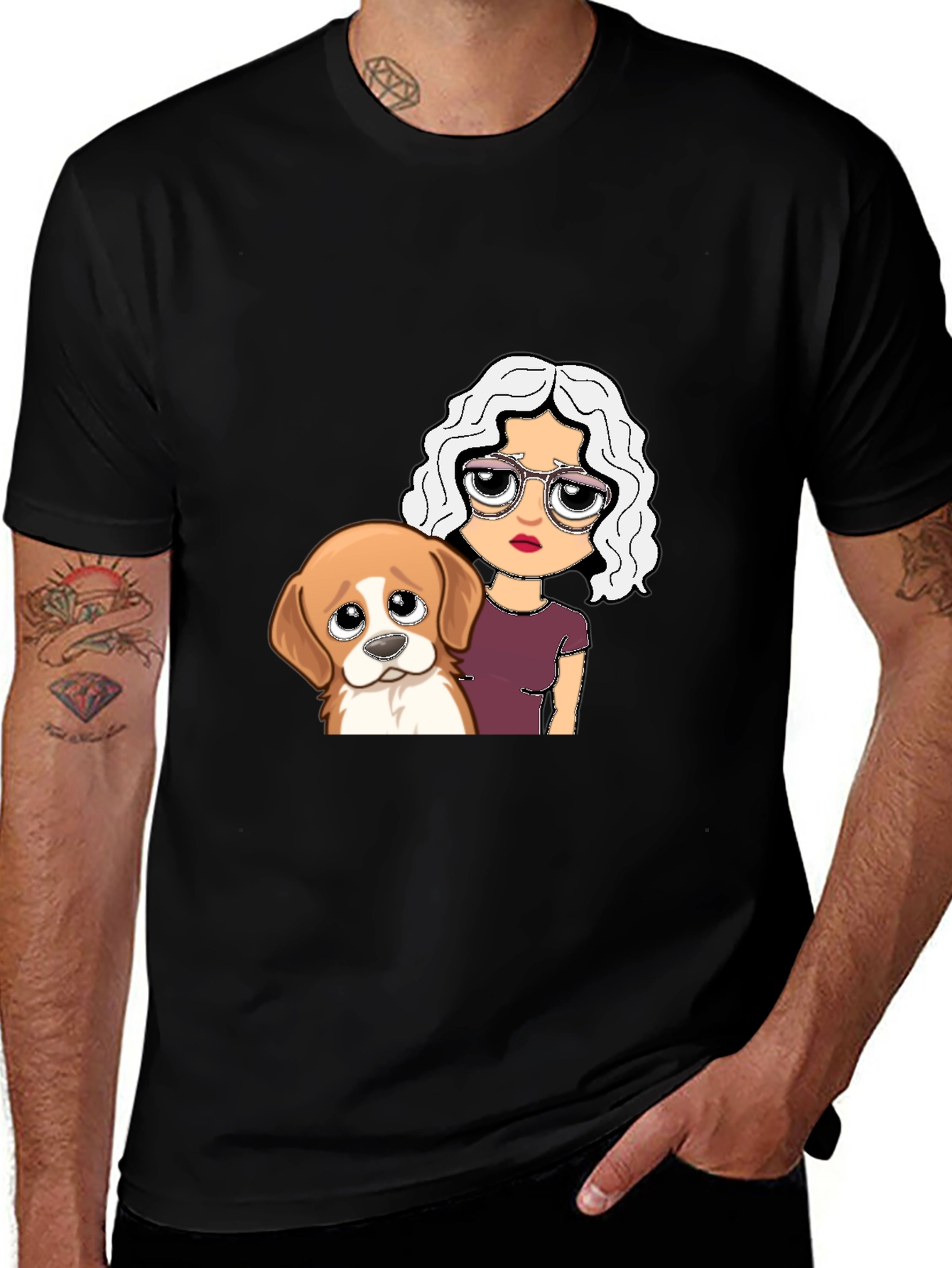 Dog & Girl Graphic Tee - Black Unisex T-Shirt