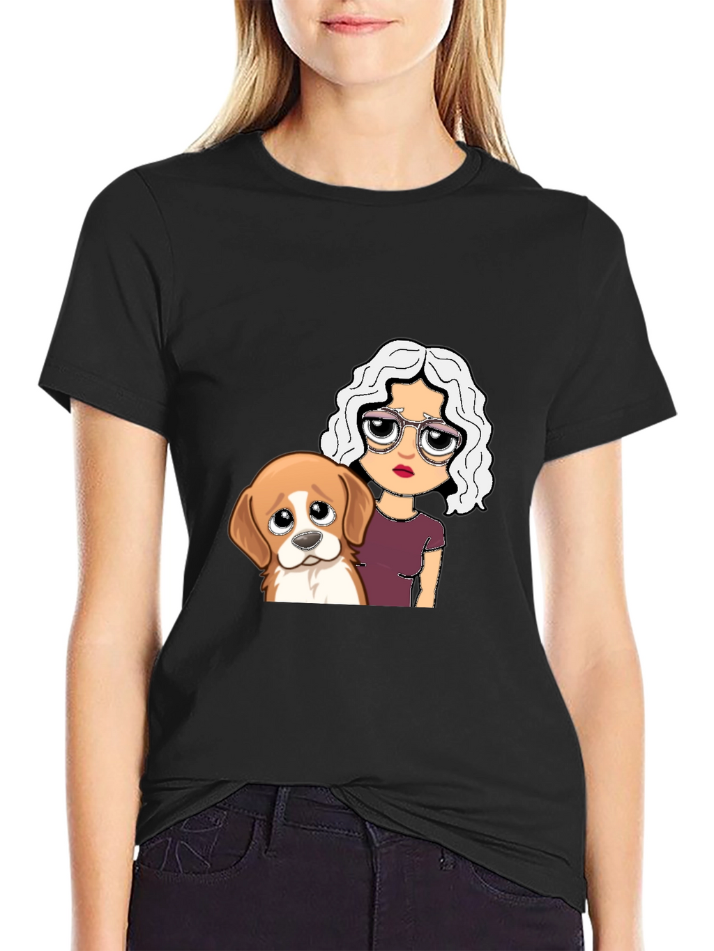 Dog & Girl Graphic Tee - Black Unisex T-Shirt