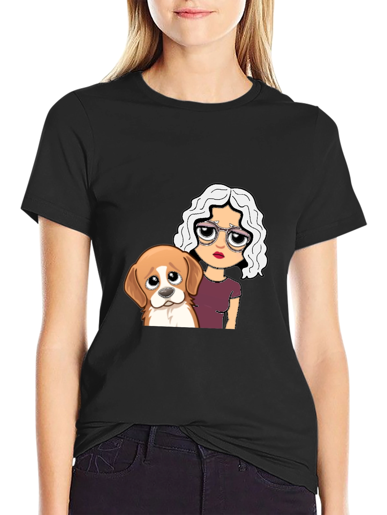 Dog & Girl Graphic Tee - Black Unisex T-Shirt