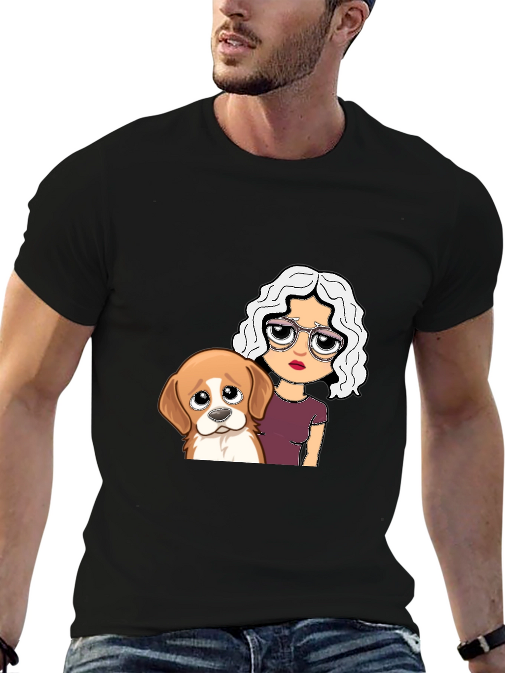 Dog & Girl Graphic Tee - Black Unisex T-Shirt
