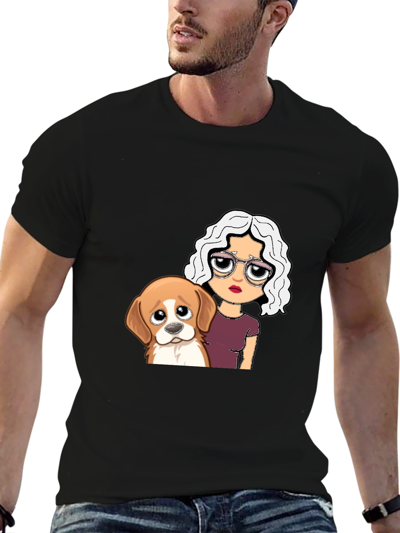 Dog & Girl Graphic Tee - Black Unisex T-Shirt