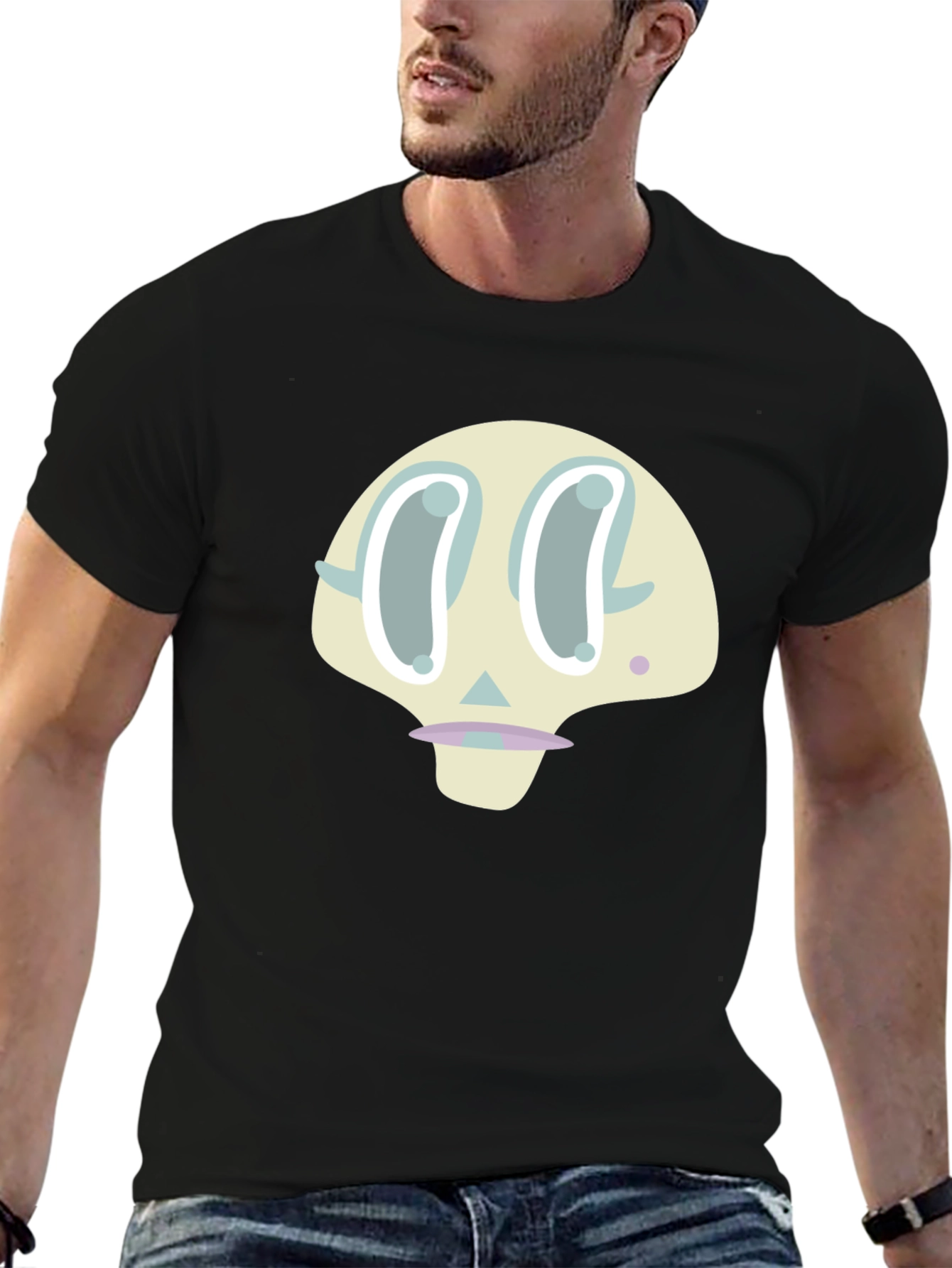 Cartoon Skull Graphic Print Black T-Shirt