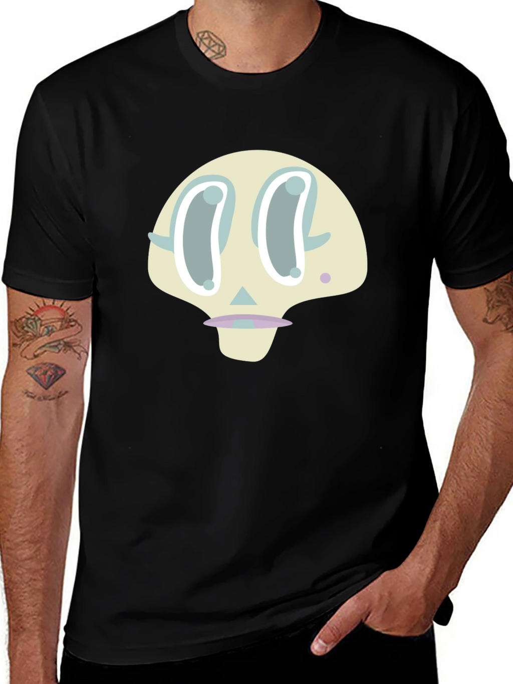 Cartoon Skull Graphic Print Black T-Shirt