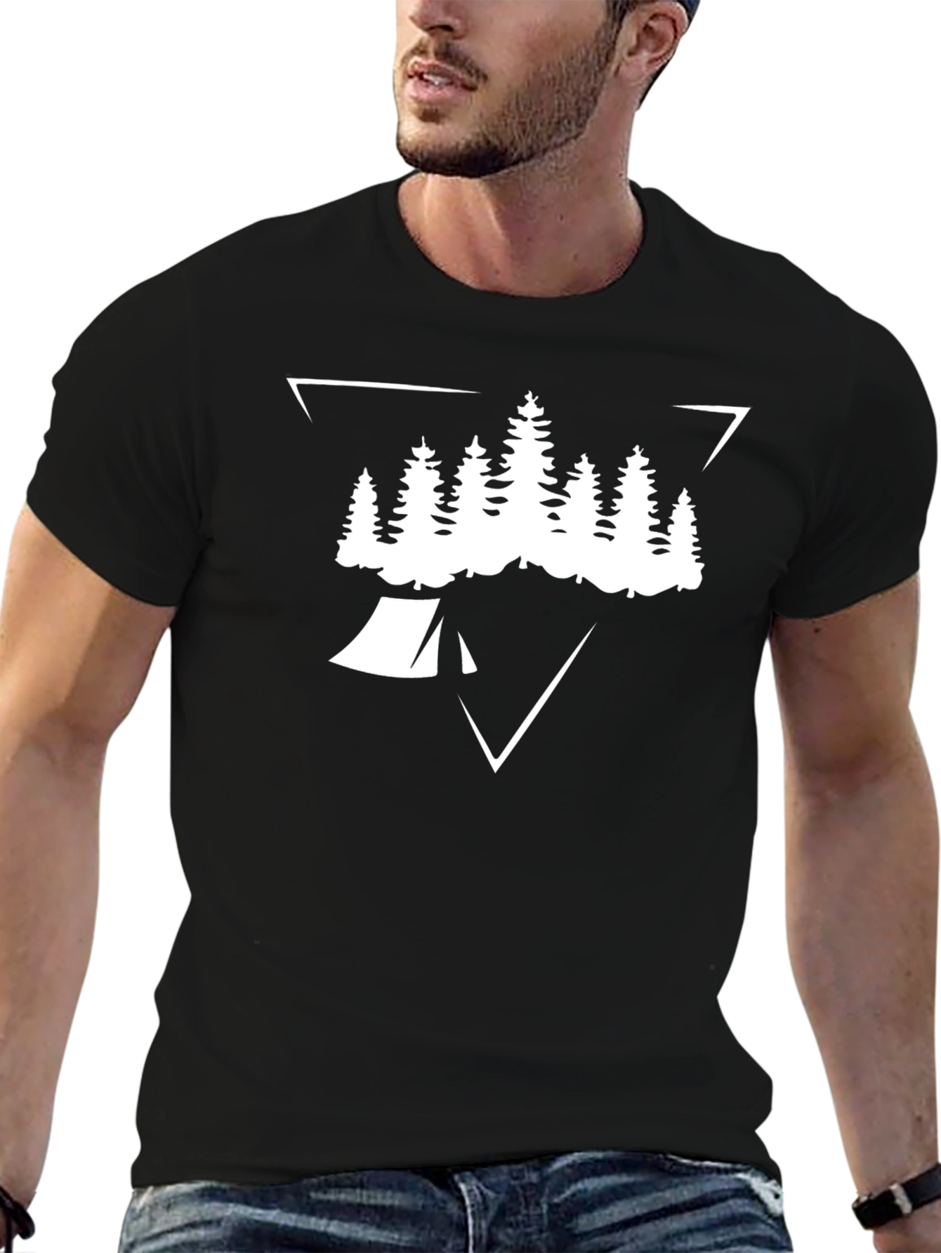 Camping T-Shirt: Pine Tree Tent Triangle Design