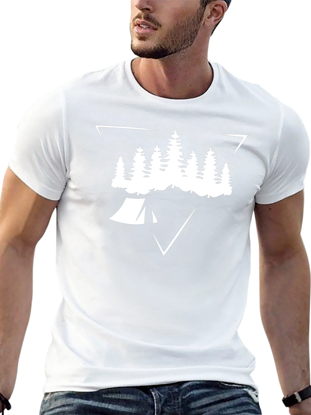 Camping T-Shirt: Pine Tree Tent Triangle Design
