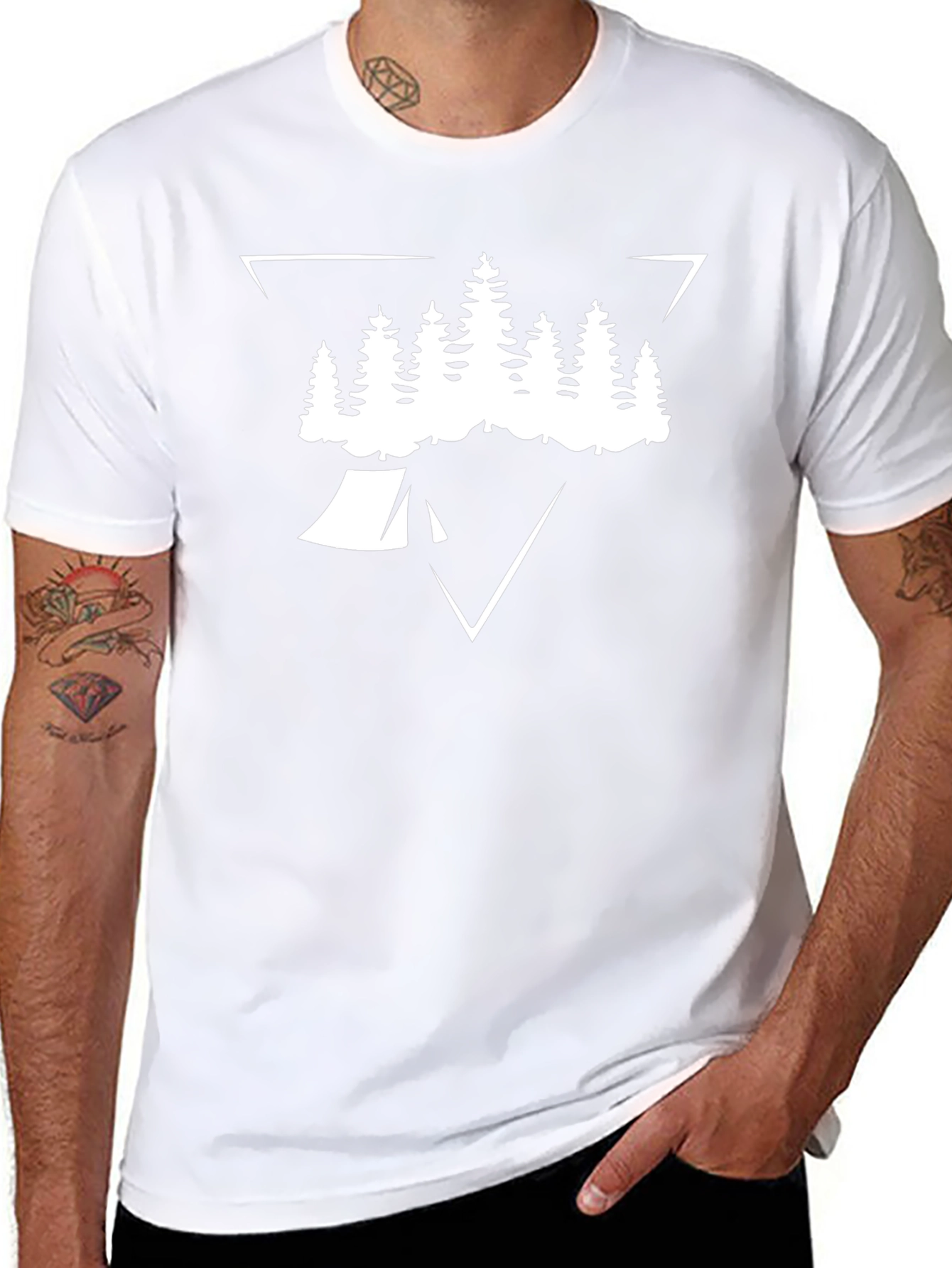 Camping T-Shirt: Pine Tree Tent Triangle Design