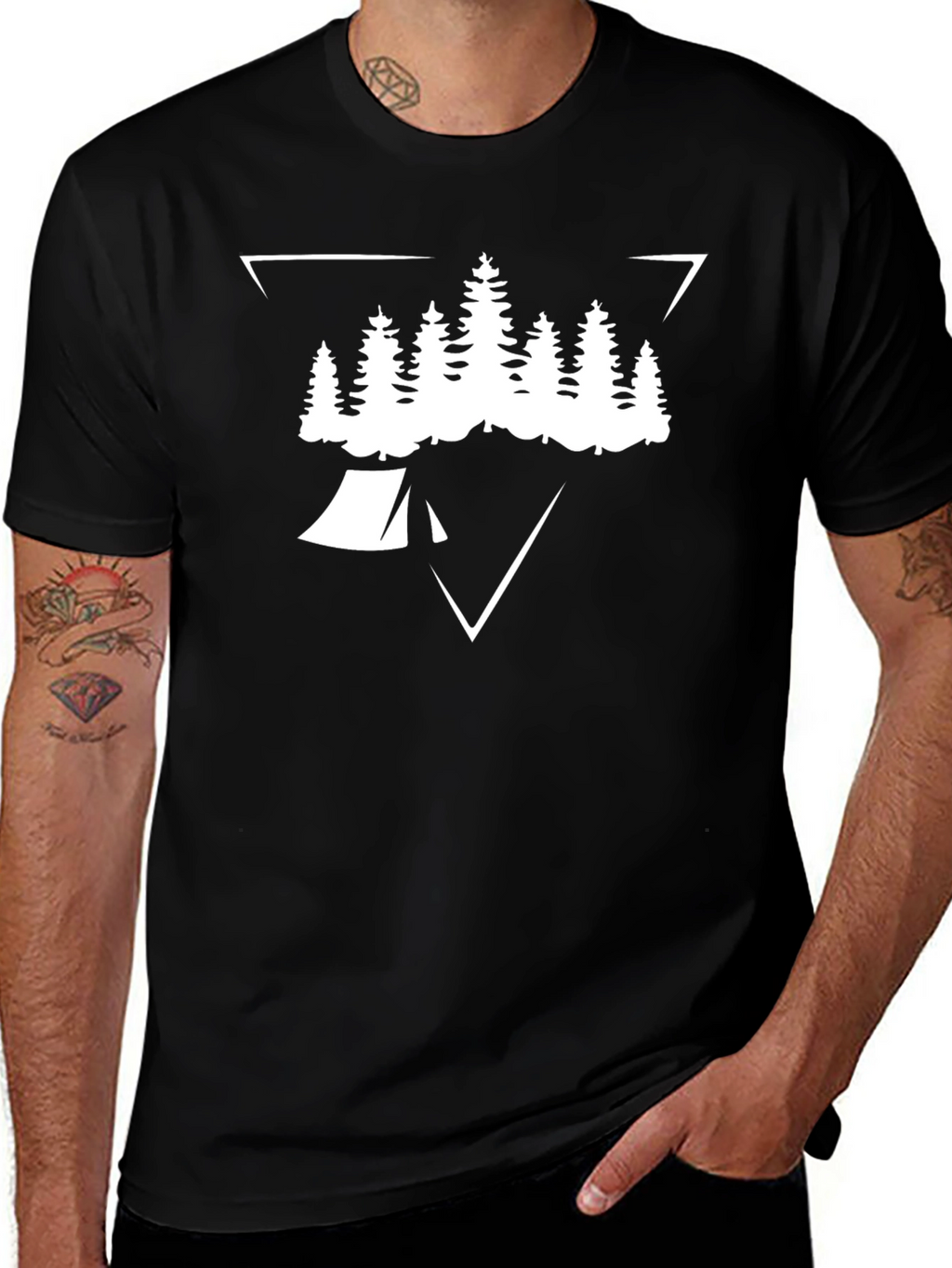 Camping T-Shirt: Pine Tree Tent Triangle Design