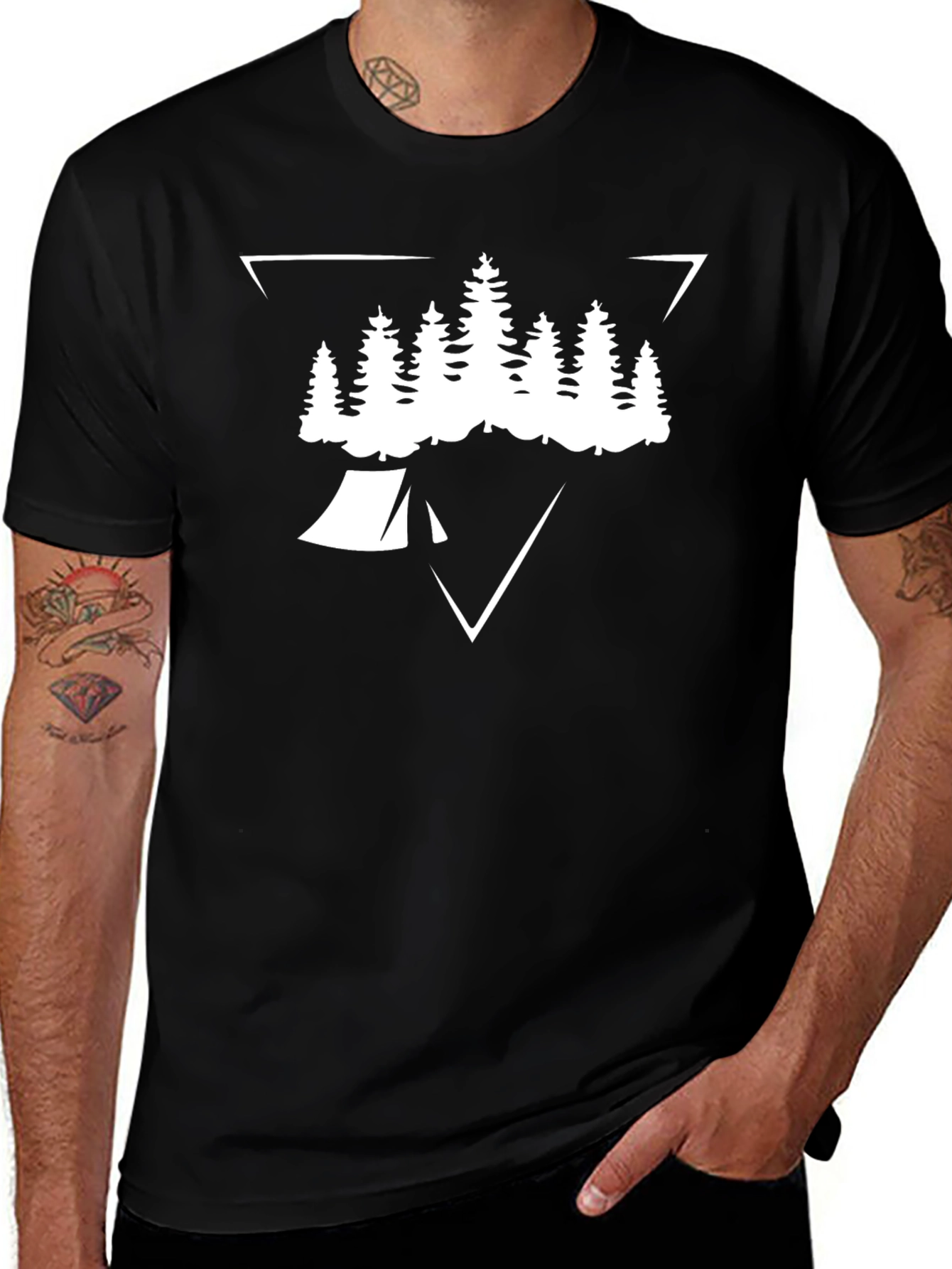 Camping T-Shirt: Pine Tree Tent Triangle Design