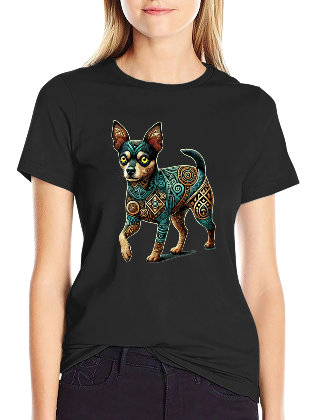 Aztec Dog Graphic Tee - Black T-Shirt
