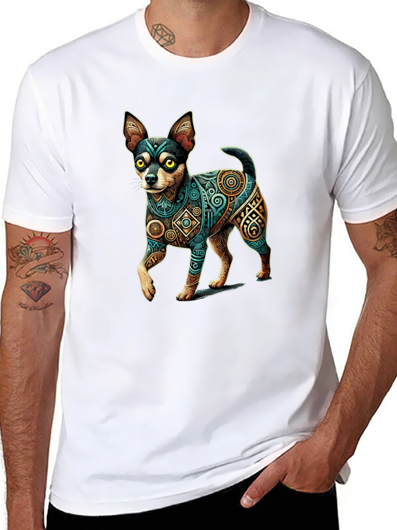 Aztec Dog Graphic Tee - Black T-Shirt