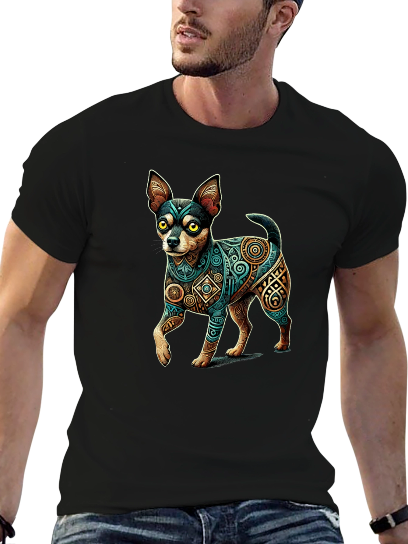 Aztec Dog Graphic Tee - Black T-Shirt