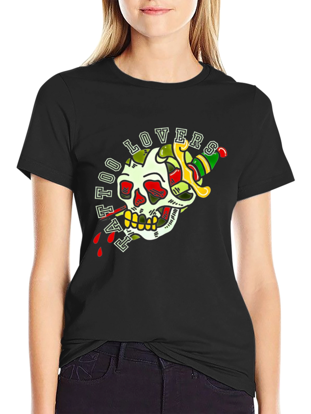 Tattoo Lovers Skull Dagger Graphic Tee
