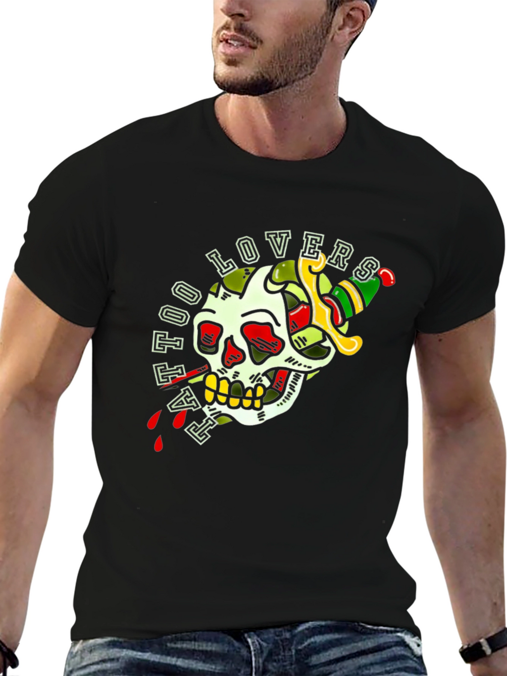 Tattoo Lovers Skull Dagger Graphic Tee