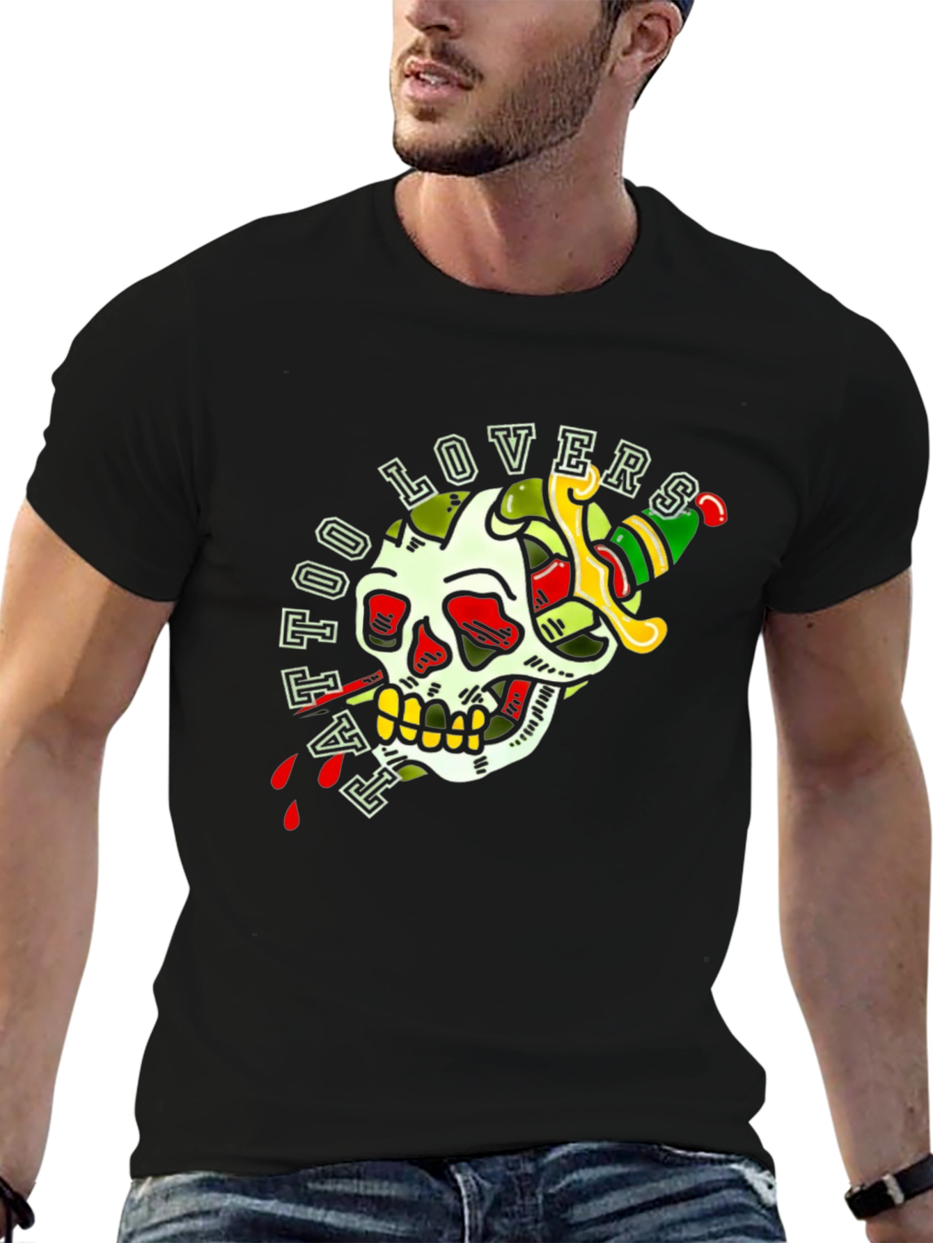 Tattoo Lovers Skull Dagger Graphic Tee
