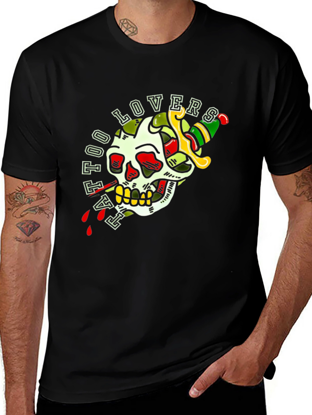 Tattoo Lovers Skull Dagger Graphic Tee
