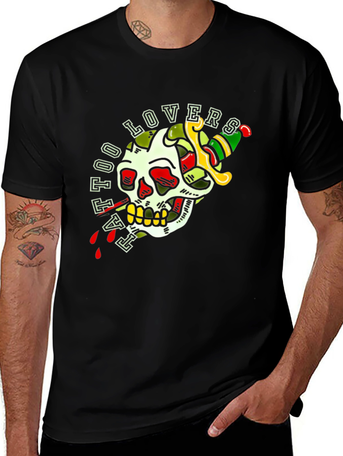 Tattoo Lovers Skull Dagger Graphic Tee