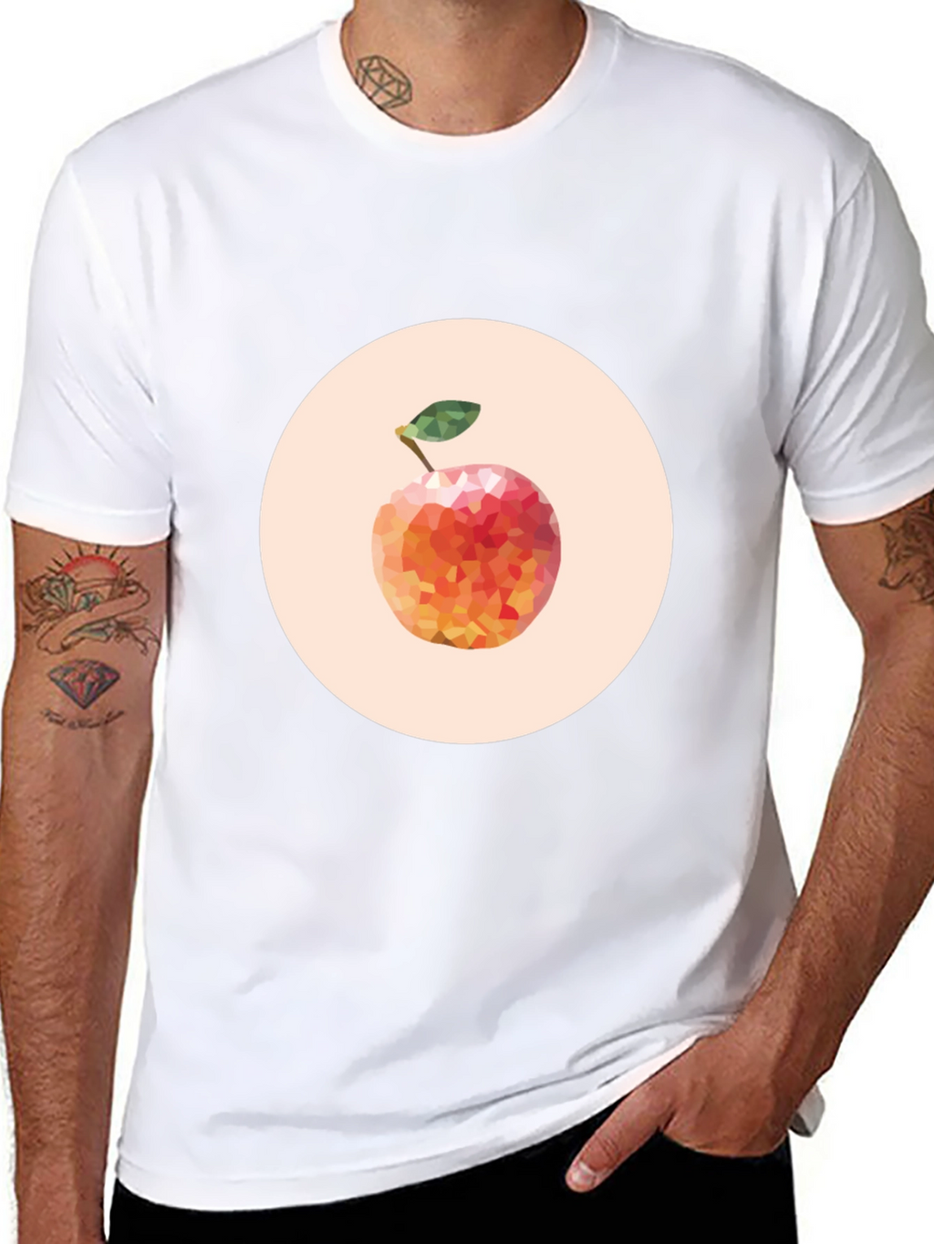 Geometric Peach Graphic Tee - Modern Fruit Design