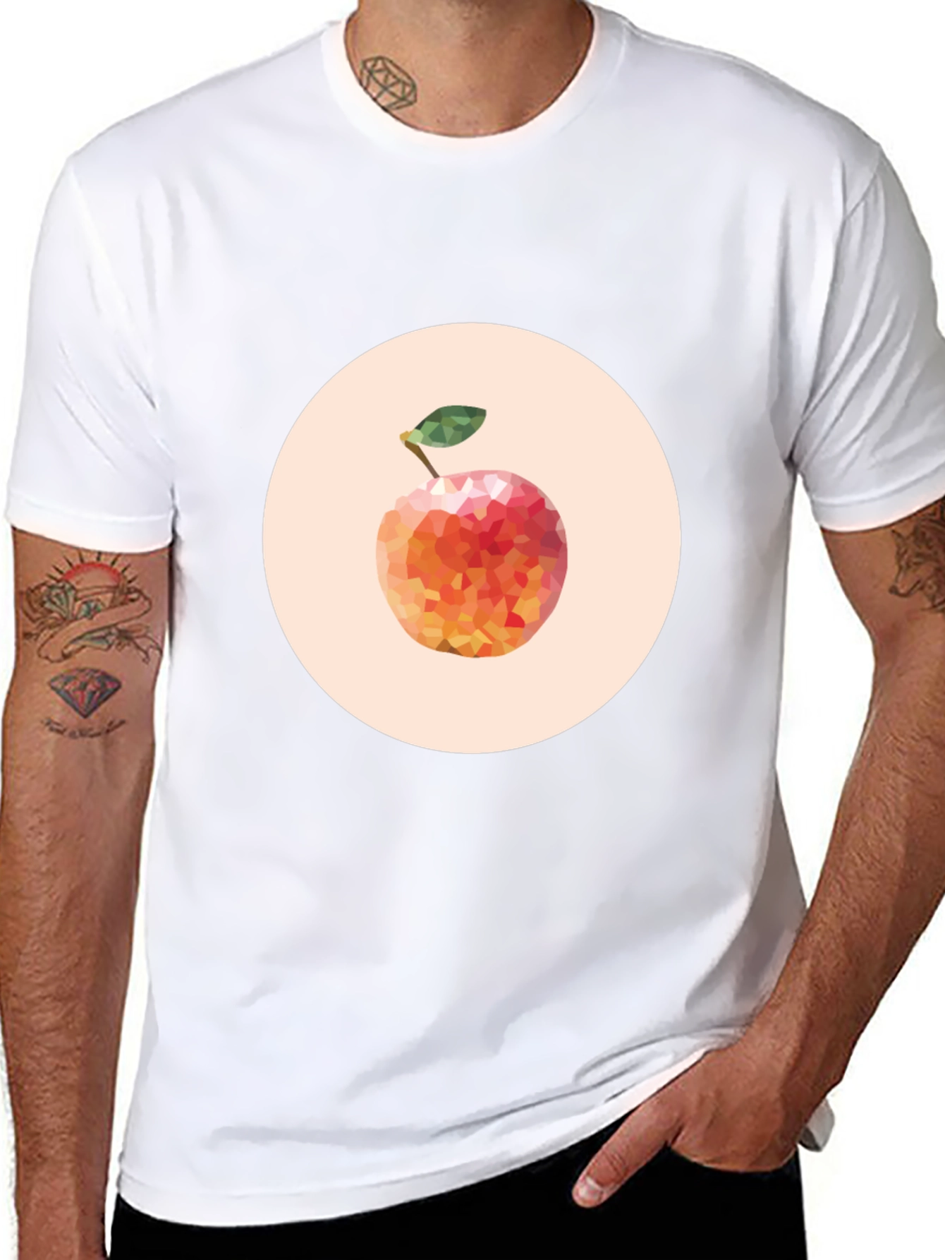 Geometric Peach Graphic Tee - Modern Fruit Design