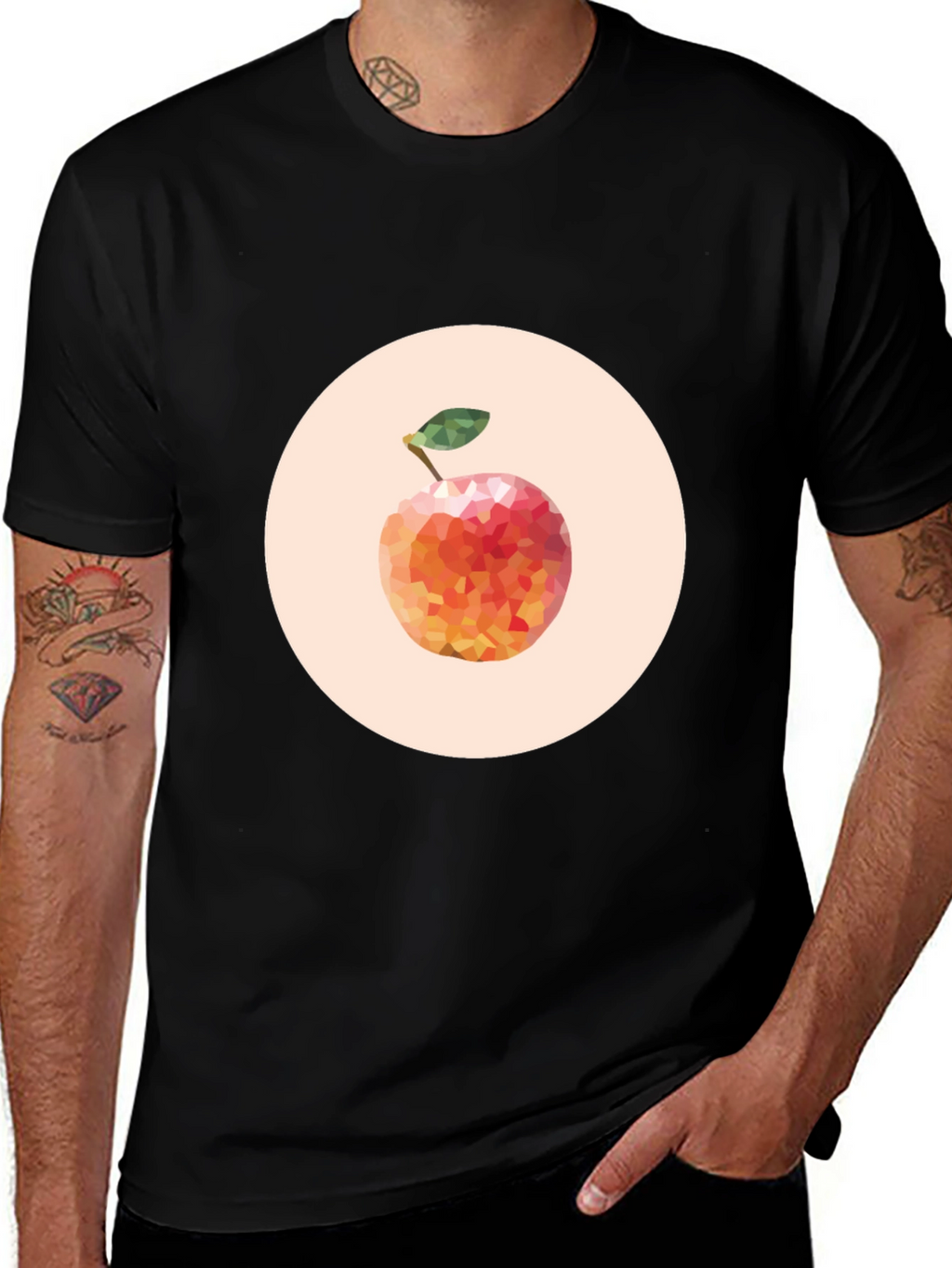 Geometric Peach Graphic Tee - Modern Fruit Design