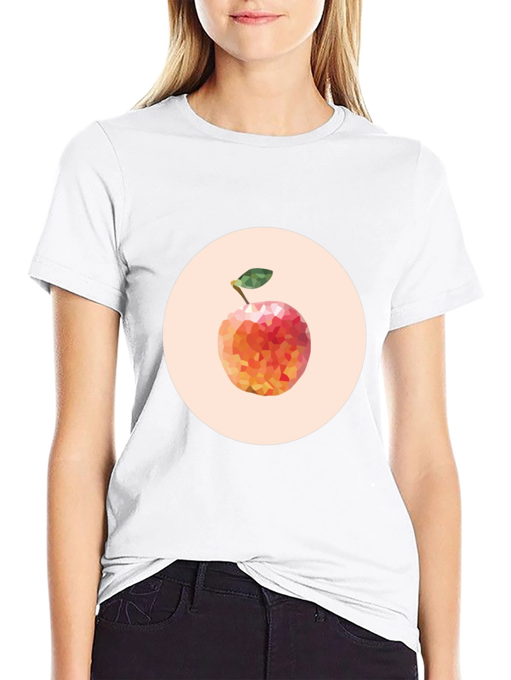 Geometric Peach Graphic Tee - Modern Fruit Design