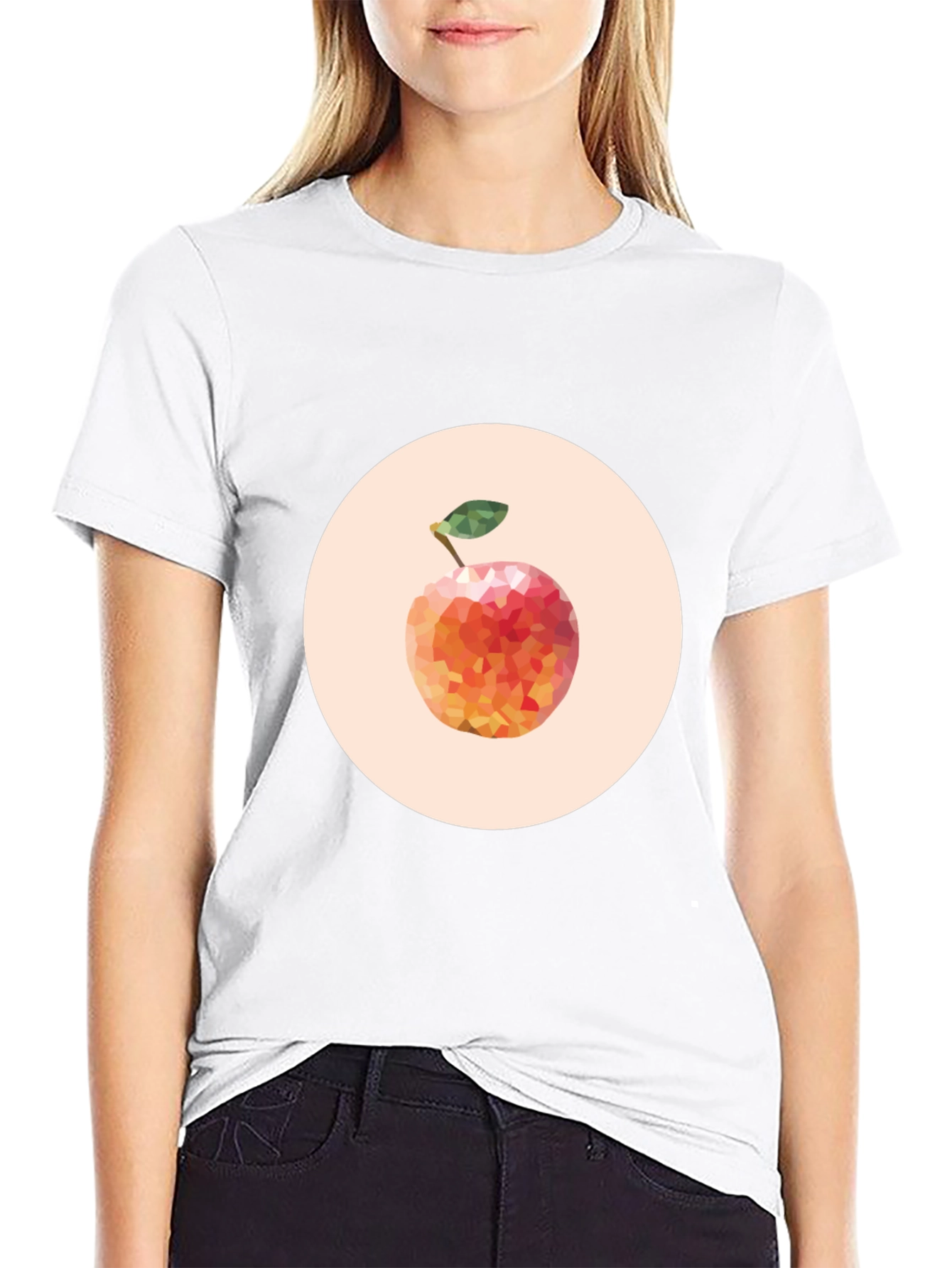 Geometric Peach Graphic Tee - Modern Fruit Design
