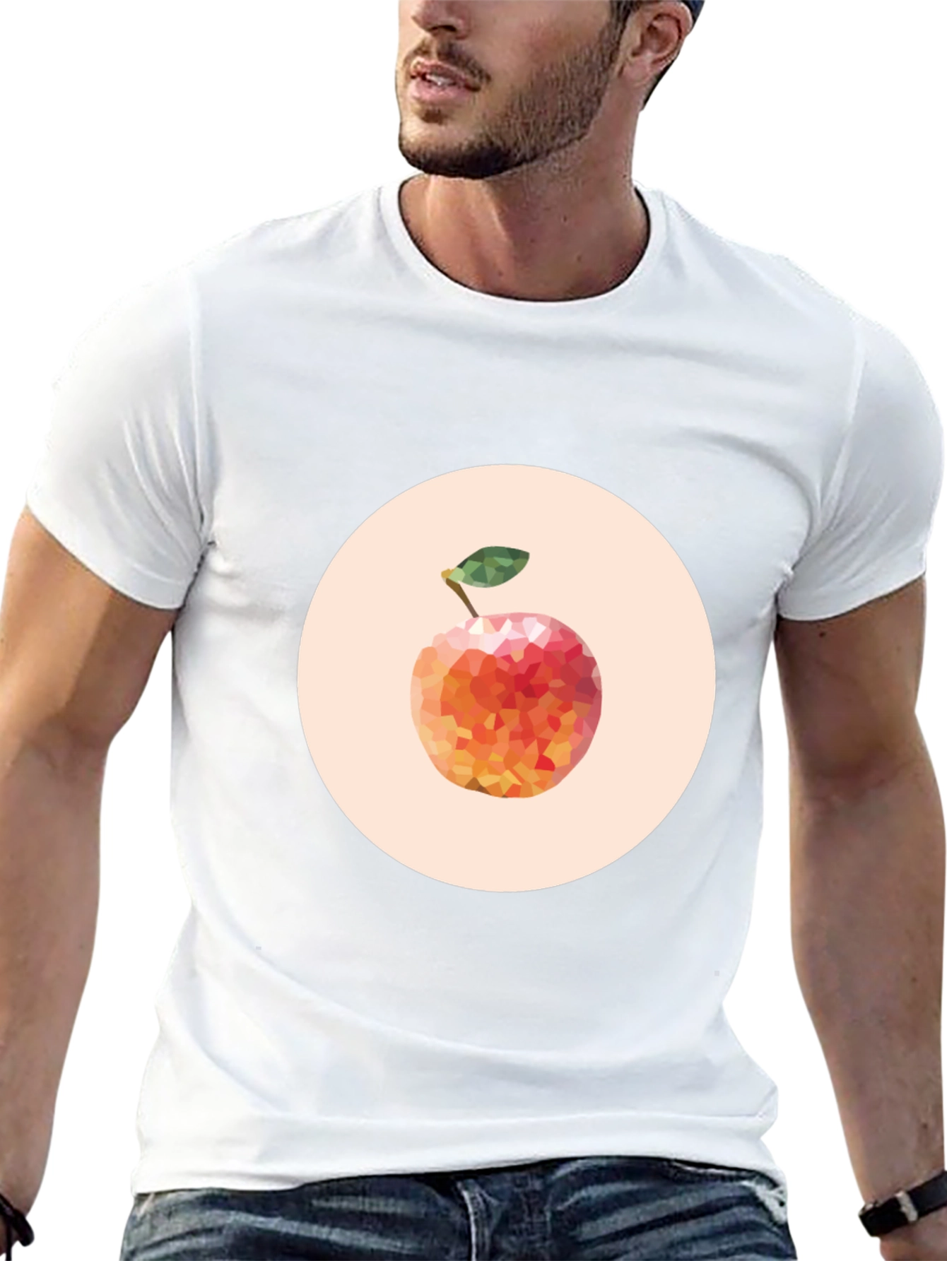 Geometric Peach Graphic Tee - Modern Fruit Design